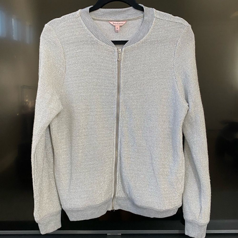 Juicy Couture Silver Full Zip Cardigan Sweater Jacket, Size M